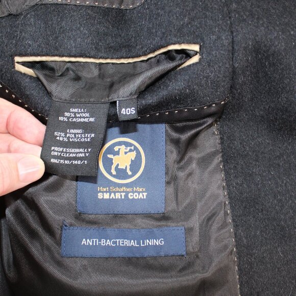 NWOT  $99 Hart Schaffner Marx Charcoal Wool/Cashmere Top Coat Overcoat 40S - Picture 6 of 16